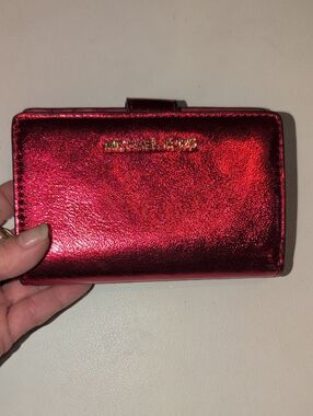 Michael Kors Metallic Scarlet Compact Wallet with Gold Logo